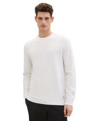 TOM TAILOR Strickpullover mit Logo-Badge Weiß/Creme/Schwarz