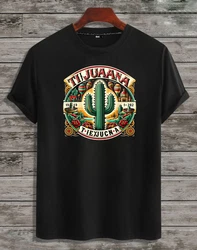 RMK T-Shirt Herren Basic Rundhals mit Mexico Tijuana Print Schwarz/Beige/Dunkelgrün/Rot/Gelb/Grün/Dunkelblau