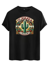 RMK T-Shirt Herren Basic Rundhals mit Mexico Tijuana Print Schwarz/Beige/Dunkelgrün/Rot/Gelb/Grün/Dunkelblau