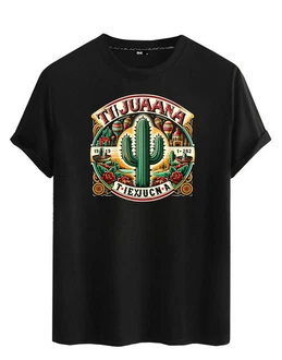 RMK T-Shirt Herren Basic Rundhals mit Mexico Tijuana Print