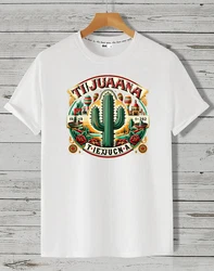 RMK T-Shirt Herren Basic Rundhals mit Mexico Tijuana Print Grün/Gelb/Weiß/Beige/Creme