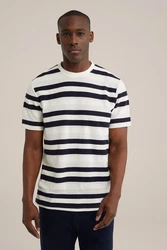 WE Fashion T-Shirt Dunkelblau/Weiß/Creme/Schwarz