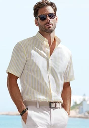 John Devin Kurzarmhemd Regular Fit Button-down-Kragen Gelb/Creme/Rot/Weiß