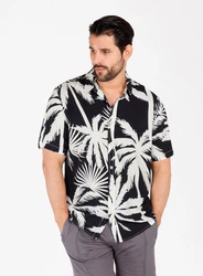 Key Largo Kurzarmhemd MSH PALMS Schwarz/Beige/Blau/Dunkelblau
