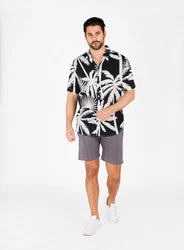 Key Largo Kurzarmhemd MSH PALMS Schwarz/Beige/Blau/Dunkelblau