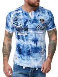 L.gonline Herren T-Shirt mit Knopfleiste Blau