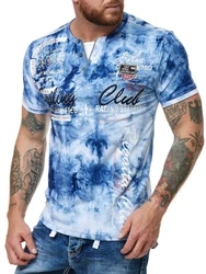 L.gonline Herren T-Shirt mit Knopfleiste Blau