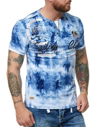 L.gonline Herren T-Shirt mit Knopfleiste Blau