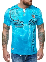 L.gonline Herren T-Shirt mit Knopfleiste Hellblau/Blau