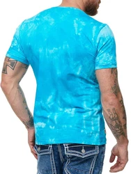 L.gonline Herren T-Shirt mit Knopfleiste Hellblau/Blau