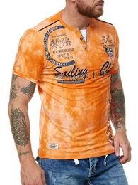 Kurzarmshirt Herren T-Shirt mit Knopfleiste, Verwaschen kurzarm mit gestickten (Shirt Kurzarmshirt Tee, 1-tlg) Fitness Freizeit Casual