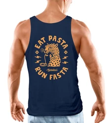 Neverless Tanktop Herren Aufdruck Schrift Eat Pasta Retro Backprint Brustlogo Dunkelblau/Blau