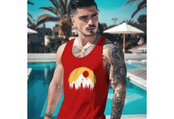 Neverless Tanktop Herren Outdoor Print Natural Badge Logo Wandern Fashion Rot/Orange/Dunkelrot/Gelb