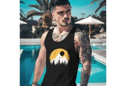 Neverless Tanktop Herren Outdoor Print Natural Badge Logo Wandern Fashion Orange/Schwarz/Braun