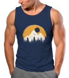 Neverless Tanktop Herren Outdoor Print Natural Badge Logo Wandern Fashion Dunkelblau/Blau