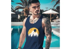 Neverless Tanktop Herren Outdoor Print Natural Badge Logo Wandern Fashion Dunkelblau/Blau