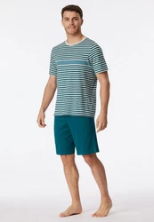 Schiesser Schlafanzug Shorty Türkis/Grün/Blau/Dunkelgrün