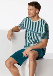 Schiesser Schlafanzug Shorty Türkis/Grün/Blau/Dunkelgrün