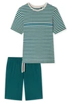 Schiesser Schlafanzug Shorty Türkis/Grün/Blau/Dunkelgrün