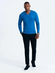 Ombre V-Ausschnitt-Pullover Blau