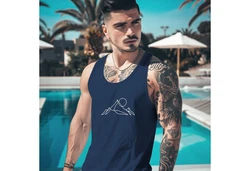 Neverless Tanktop Herren Berge Wandern Brustprint Dunkelblau/Blau/Hellblau