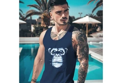Neverless Tanktop Herren Brustprint Affe Motiv Digital-Art Dunkelblau/Blau