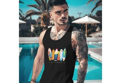 Neverless Tanktop Herren California Surfboards Surfing Motiv Schwarz/Gold/Blau/Mischfarben/Rot/Gelb