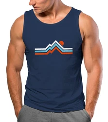 Neverless Tanktop Herren Wandern Bergmotiv Dunkelblau/Blau/Rot