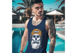Neverless Tanktop Herren Printshirt Moin Skull Windrose Kompass Totenkopf Dunkelblau/Hellblau