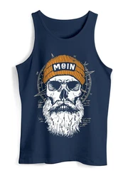 Neverless Tanktop Herren Printshirt Moin Skull Windrose Kompass Totenkopf Dunkelblau/Hellblau
