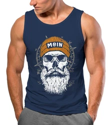 Neverless Tanktop Herren Printshirt Moin Skull Windrose Kompass Totenkopf Dunkelblau/Hellblau
