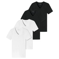 Schiesser T-Shirt V-Ausschnitt Weiß/Schwarz/Dunkelblau/Dunkelgrau