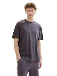 TOM TAILOR DENIM T-Shirt mit Backprint Dunkelgrau/Lila/Grau/Dunkelblau