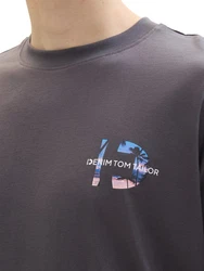 TOM TAILOR DENIM T-Shirt mit Backprint Dunkelgrau/Lila/Grau/Dunkelblau