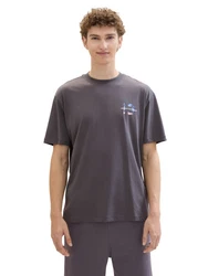 TOM TAILOR DENIM T-Shirt mit Backprint Dunkelgrau/Lila/Grau/Dunkelblau