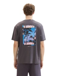 TOM TAILOR DENIM T-Shirt mit Backprint Dunkelgrau/Lila/Grau/Dunkelblau