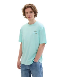 TOM TAILOR DENIM T-Shirt mit Backprint Hellblau/Türkis/Grün