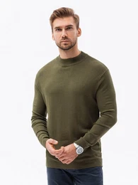 Stehkragenpullover Halber Rollkragenpullover fr Herren mit glatter Struktur - oliv