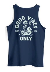 Neverless Tanktop Herren Backprint Good Vibes Only Quitsche-Ente Motivprint Dunkelblau/Blau