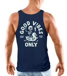 Neverless Tanktop Herren Backprint Good Vibes Only Quitsche-Ente Motivprint Dunkelblau/Blau
