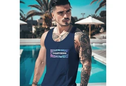 Neverless Tanktop Herren California Brustprint Dunkelblau/Grau/Blau/Hellblau