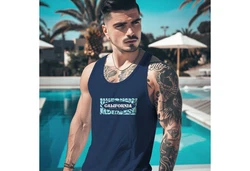 Neverless Tanktop Herren California Brustprint Blau/Dunkelblau/Hellblau
