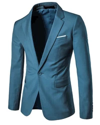 Allthemen Anzugsakko Slim Fit Businesssakko mit 1 Knopf Blau/Türkis