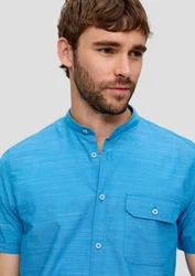 s.Oliver Kurzarmhemd Regular Fit Hemd mit Stehkragen Blau/Hellblau