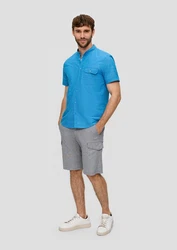 s.Oliver Kurzarmhemd Regular Fit Hemd mit Stehkragen Blau/Hellblau