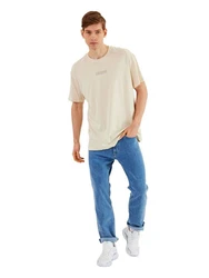 COMEOR Oversize-Shirt Herren T-Shirt Urban Streetwear Khaki/Beige/Weiß/Orange