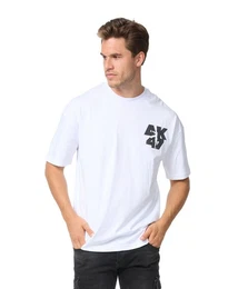 T-Shirt Oversizd Fit T-Shirt mit besonderem Druck Loose Fit Wei E698 M