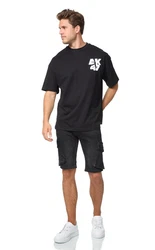 Denim House T-Shirt Oversized Fit mit besonderem Druck (E698) Schwarz (E698)