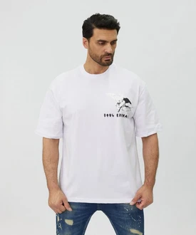 Denim House T-Shirt Lässiges Oversized T-Shirt mit besonderem Digitalprint Weiß