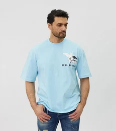 T-Shirt Lssiges Oversized T-Shirt mit besonderem Digitalprint Blau XL